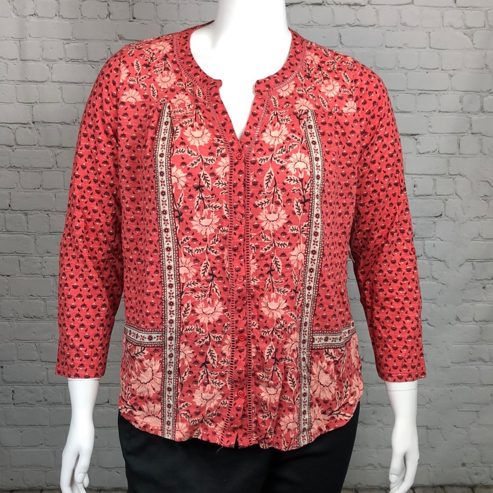 0X 1X Style & Co Pink Floral Splitneck Top Plus Sz - Picture 2 of 7